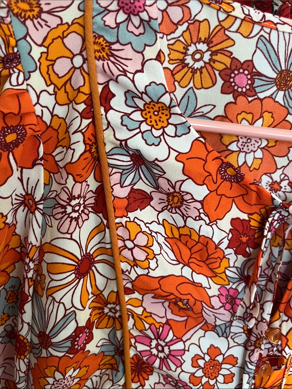 Orange Floral Tiered Mini Dress with Flutter Sleeves - Picture 5 of 7